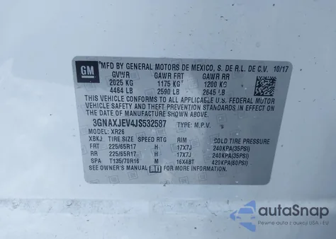 2018 Chevrolet Equinox Lt from USA, damaged, VIN 3GNAXJEV4JS532587